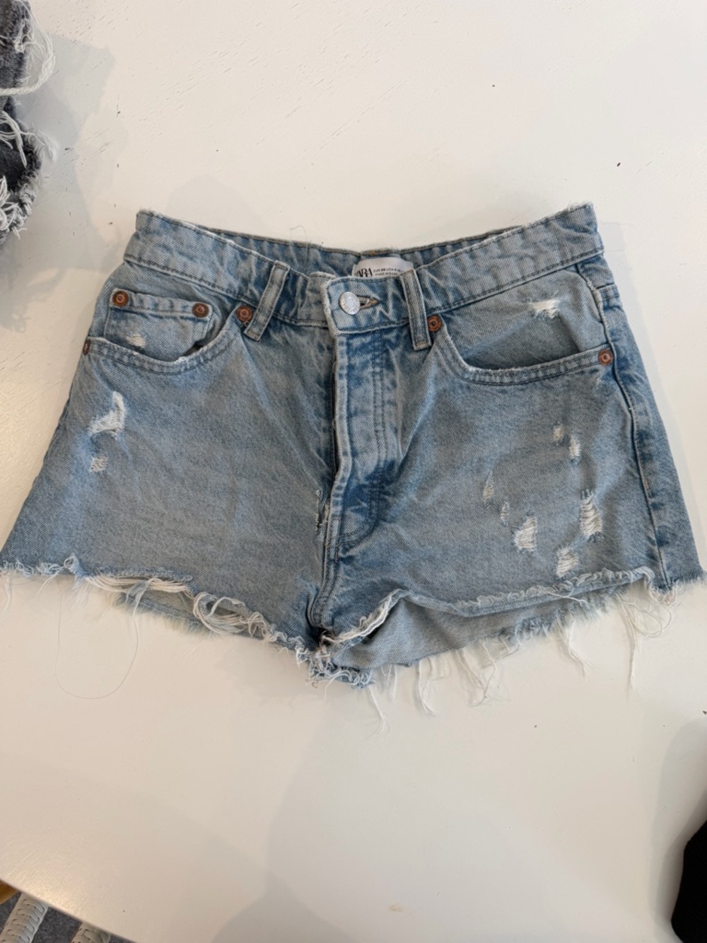 Zara Light Blue Distressed Denim Cutoff Shorts